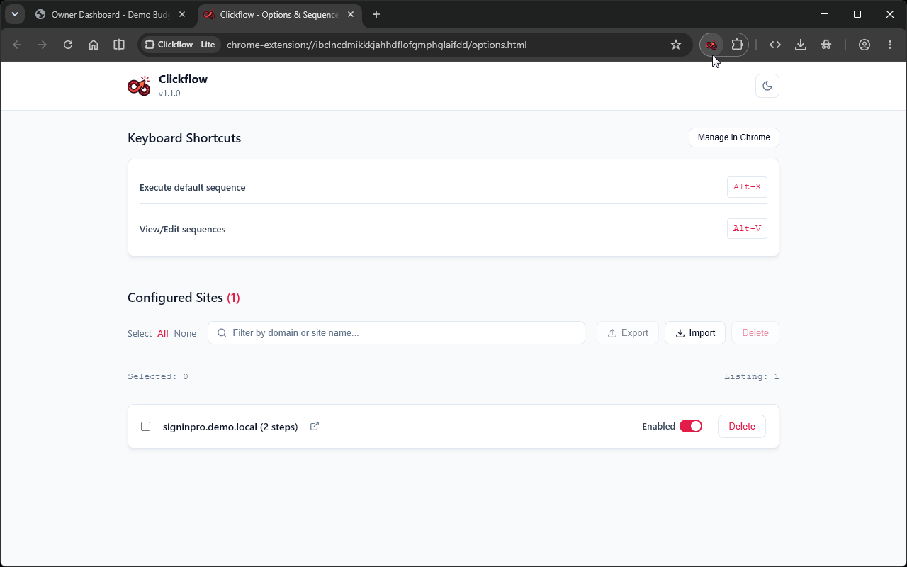 Click Flow Options Page
